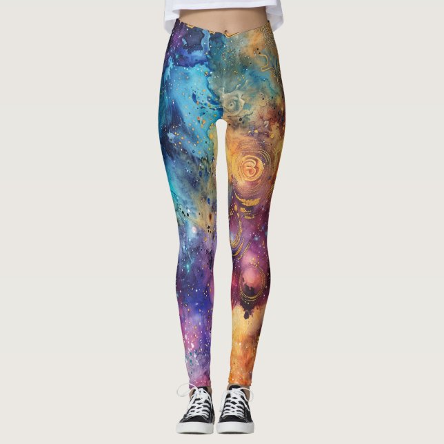 Modern Colourful Galaxy Celestial Leggings (Front)