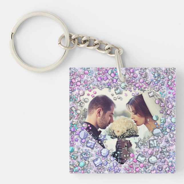 Modern Colourful Gems Heart Shaped Keepsake Keychain (Front)