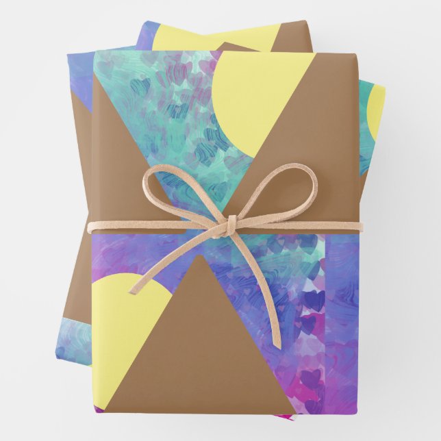 Modern Colourful Geometric Hearts  Wrapping Paper Sheet (In situ)