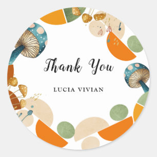 Modern Colourful Geometric Little Mushroom Classic Round Sticker