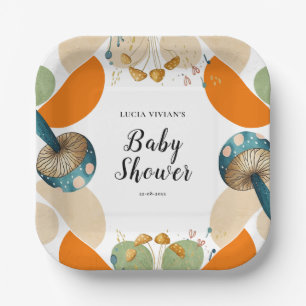 Modern Colourful Geometric Mushroom Baby Shower Paper Plate