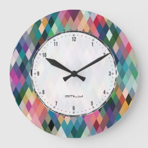Modern Colourful Geometric Pattern Large Clock