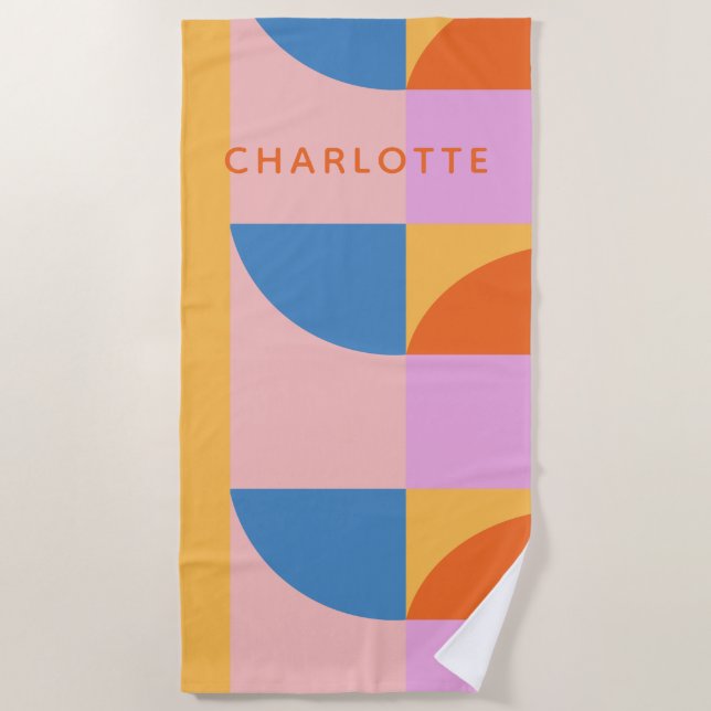 Modern Colourful Geometric Shapes Personalized Beach Towel (Front)