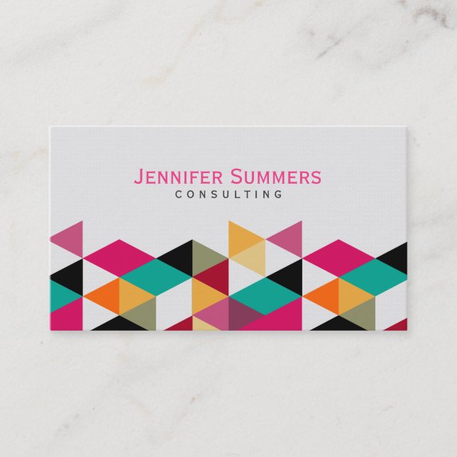 Modern Colourful Geometric Triangles Pattern 4a Business Card (Front)