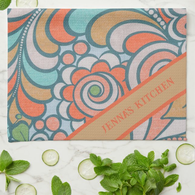 Modern Colourful Girly Retro Vintage Pattern Kitchen Towel (Creator Uploaded)