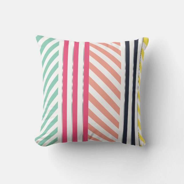 Modern Colourful Girly Stripes Throw Pillow (Front)