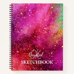 Modern Colourful Glitter Art Monogram Sketchbook Notebook