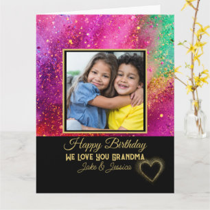 Modern Colourful Glitter Photo Grandma Birthday Card