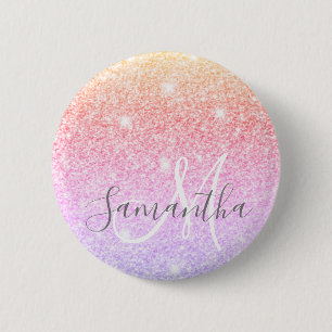 Modern Colourful Glitter Sparkles Personalized Nam 2 Inch Round Button