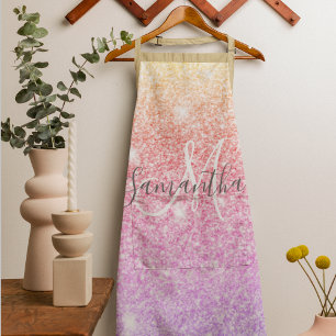 Modern Colourful Glitter Sparkles Personalized Nam Apron
