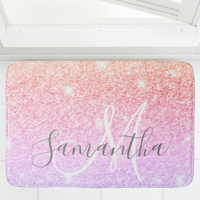 Modern Colourful Glitter Sparkles Personalized Nam Bath Mat (Creator Uploaded)