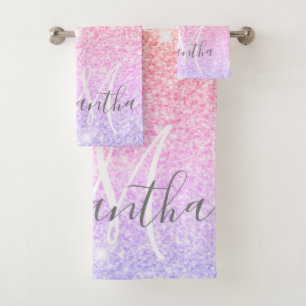 Modern Colourful Glitter Sparkles Personalized Nam Bath Towel Set