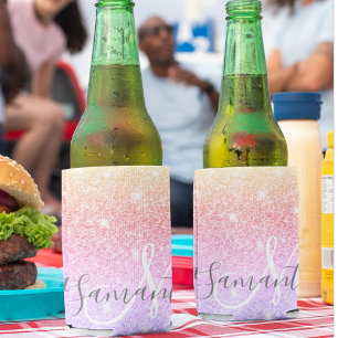 Modern Colourful Glitter Sparkles Personalized Nam Can Cooler