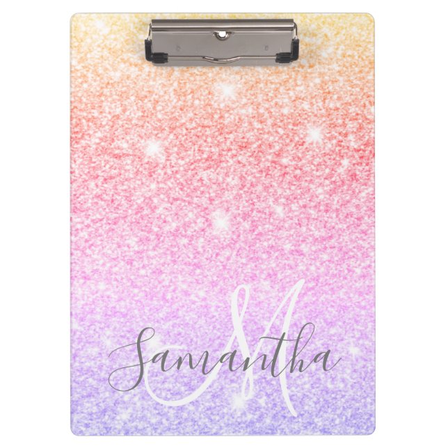 Modern Colourful Glitter Sparkles Personalized Nam Clipboard (Front)