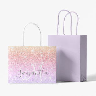 Modern Colourful Glitter Sparkles Personalized Nam Large Gift Bag
