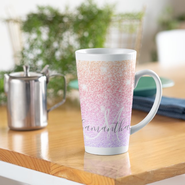 Modern Colourful Glitter Sparkles Personalized Nam Latte Mug (Creator Uploaded)