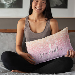 Modern Colourful Glitter Sparkles Personalized Nam Lumbar Pillow