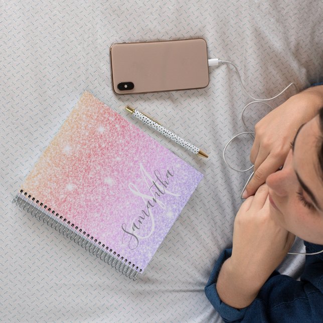 Modern Colourful Glitter Sparkles Personalized Nam Notebook (Creator Uploaded)