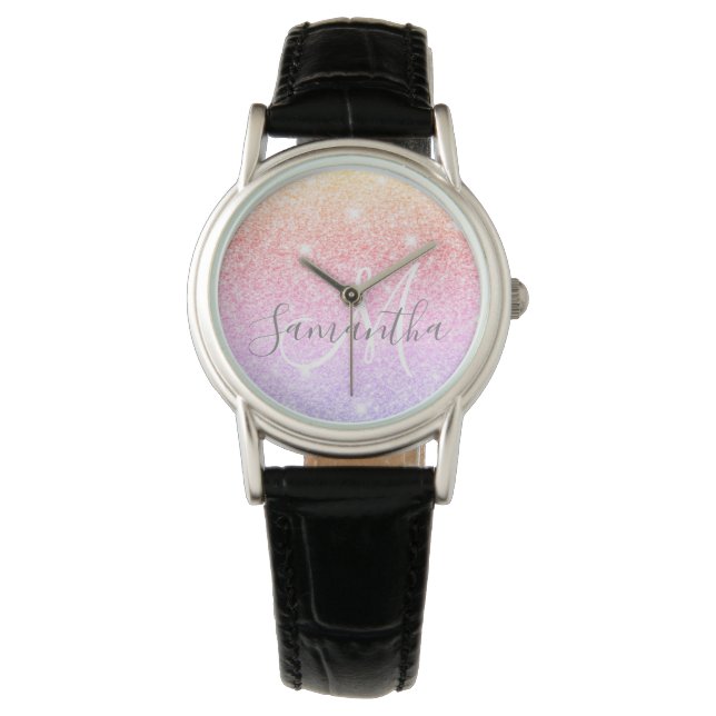 Modern Colourful Glitter Sparkles Personalized Nam Watch (Front)
