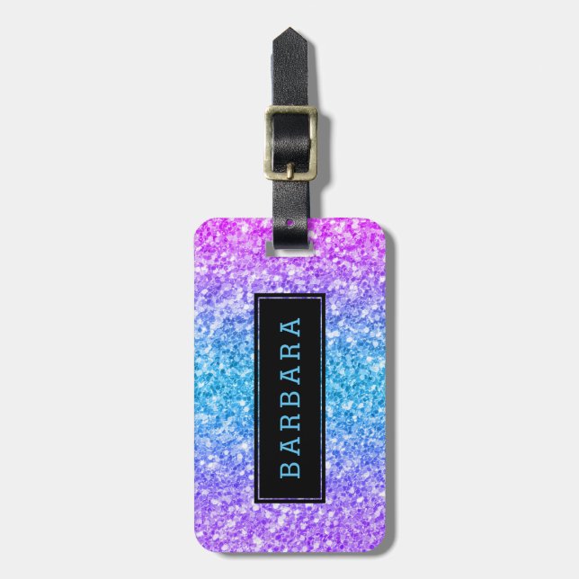 Modern Colourful Glitter Texture Black Accent Luggage Tag (Front Vertical)