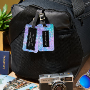 Modern Colourful Glitter With Black Accent Luggage Tag
