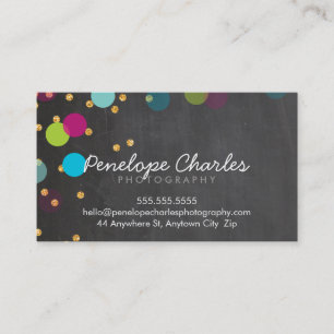 MODERN colourful gold glitter confetti chalkboard Business Card