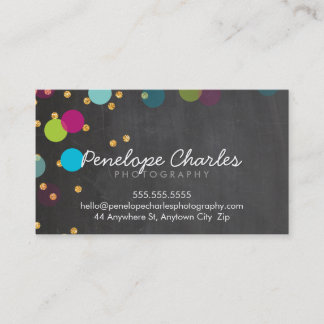MODERN colourful gold glitter confetti chalkboard Business Card