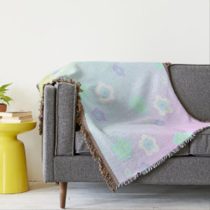Modern colourful gradient blue flower pattern girl throw blanket