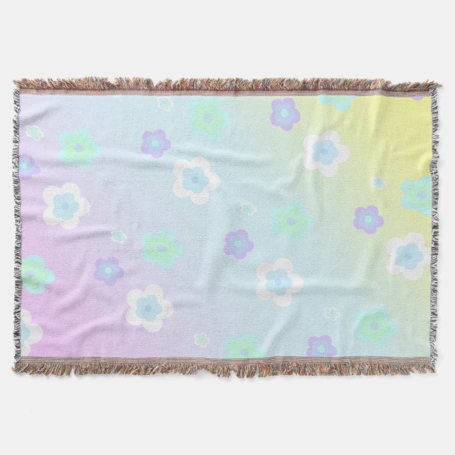 Modern colourful gradient blue flower pattern girl throw blanket (Front)
