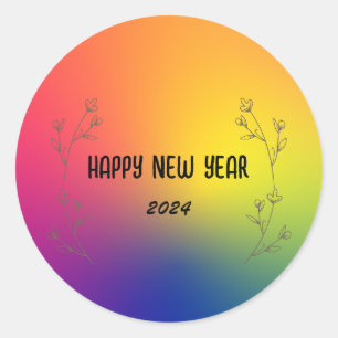 Modern Colourful Gradient floral Happy New year  Classic Round Sticker