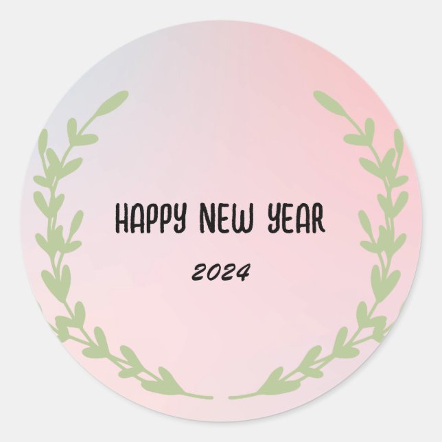 Modern Colourful Gradient floral Happy New year  Classic Round Sticker (Front)