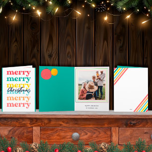 Modern Colourful Green Merry Christmas One Photo Card