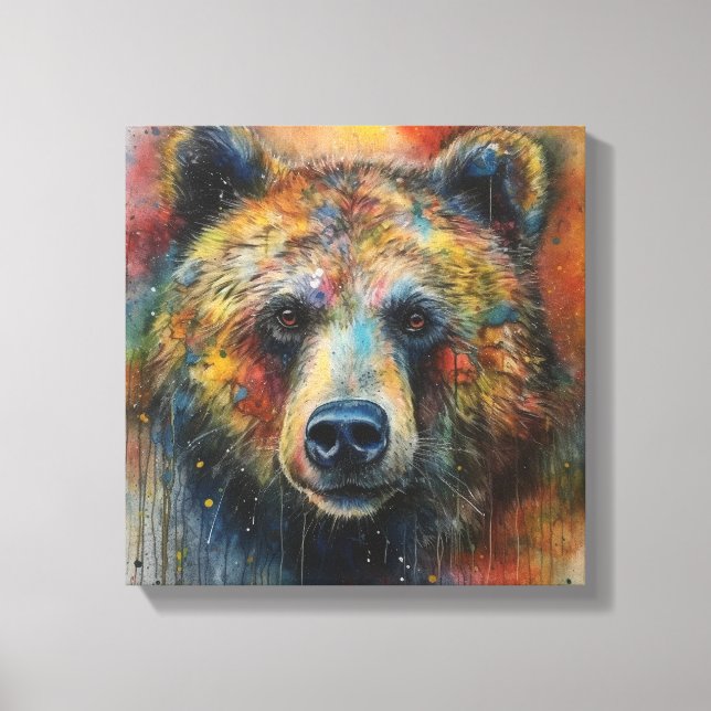 Modern Colourful Grizzly Bear Art Canvas Print (Front)