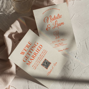 Modern Colourful Hand Drawn Retro QR Code Wedding  Invitation