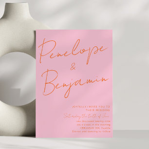 Modern Colourful Handwriting Pink Orange Wedding  Invitation