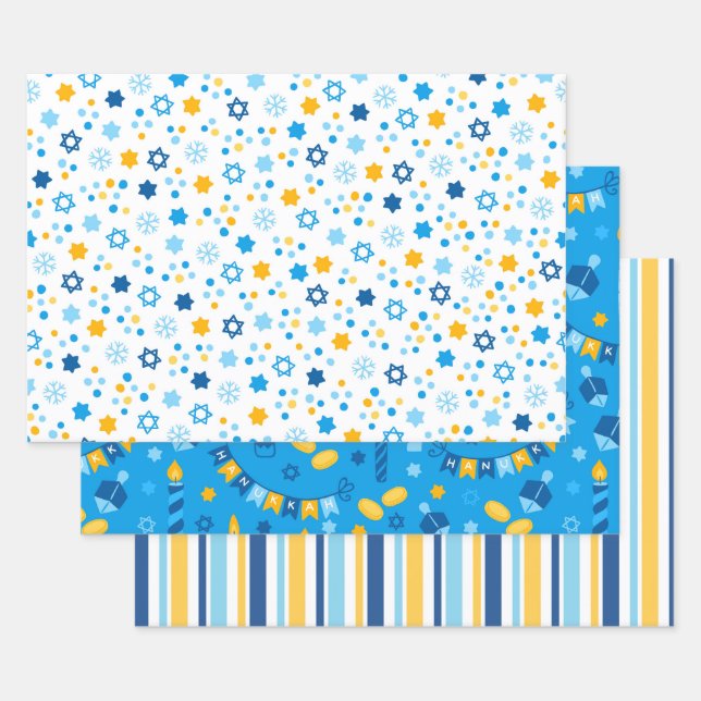 Modern Colourful Hanukkah Wrapping Paper Sheet (Set)
