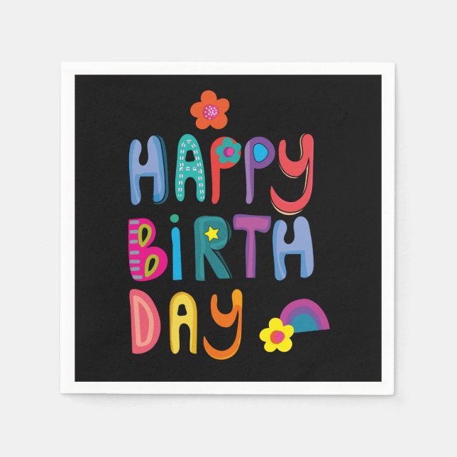 Modern Colourful Happy Birthday  Napkin (Front)