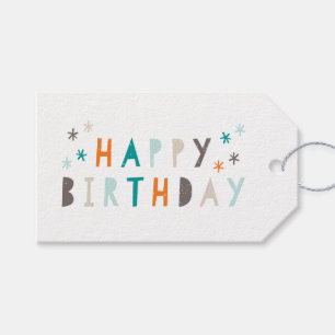 Modern Colourful Happy Birthday Orange Gift Tags