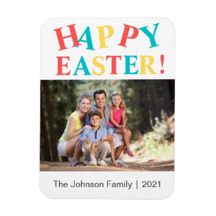 Modern Colourful Happy Easter Photo Holiday Card Magnet