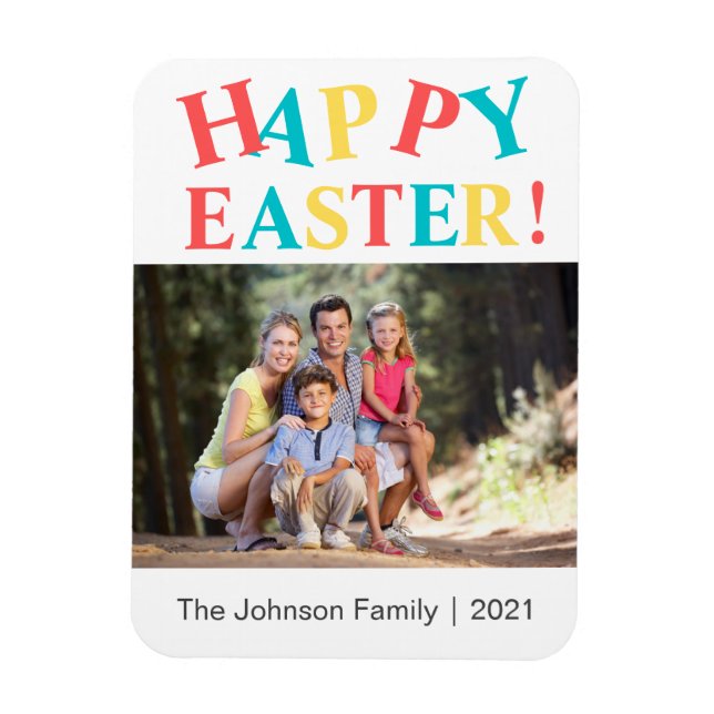 Modern Colourful Happy Easter Photo Holiday Card Magnet (Vertical)