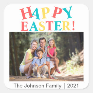 Modern Colourful Happy Easter Photo Personalized Square Sticker