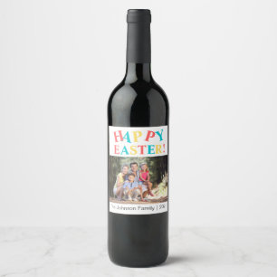 Modern Colourful Happy Easter Photo Personalized Wine Label