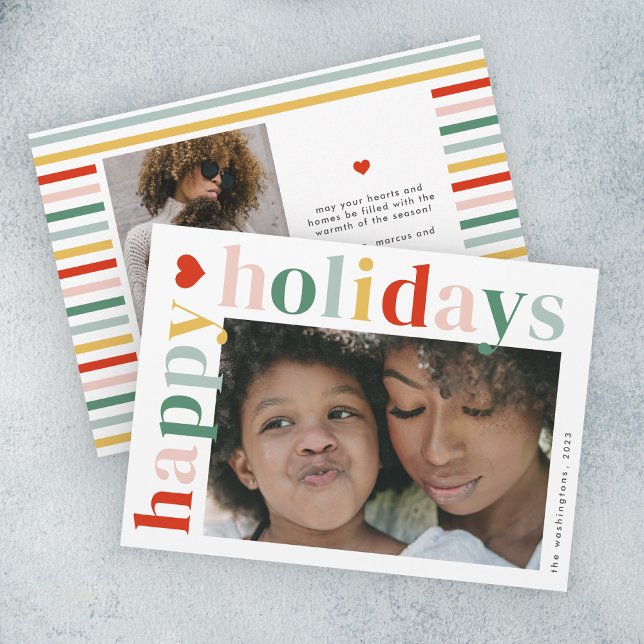 Modern Colourful happy holidays Photo Holiday Card (Modern colorful typography happy holidays 2 photo holiday card.)