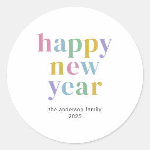 Modern Colourful Happy New Year Typography Classic Round Sticker