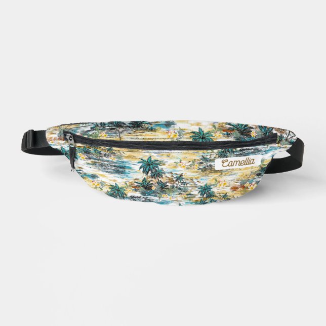 Modern Colourful Hawaii Island Palm Yellow Custom Fanny Pack (Front)