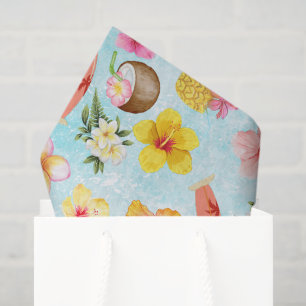 Modern colourful Hibiscus from Hawaii in blue Tissue Paper
