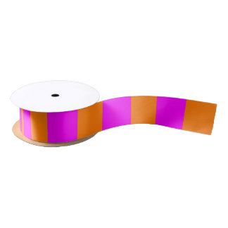 Modern Colourful Hot Pink Bright Orange Stripe Satin Ribbon