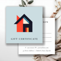 Modern Colourful House Blue Orange Gift Certificat