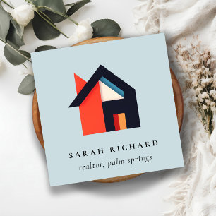Modern Colourful House Logo Realtor Blue Red Orang Square Business Card