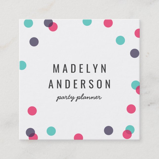 Modern Colourful Indigo Pink Teal Confetti Square Business Card (Front)